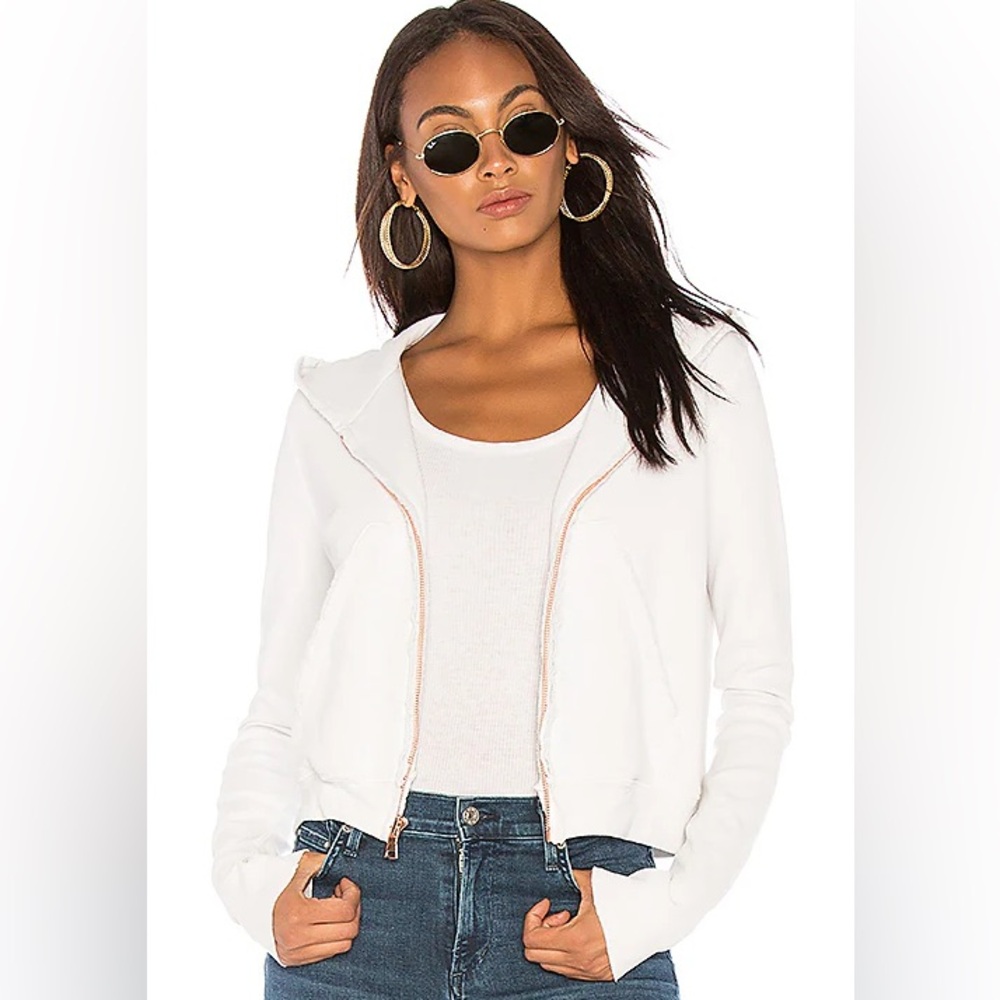 Frank & Eileen Zip Front Worn Edge Front Rose Gold Zip Hoodie Dirty White, NWT